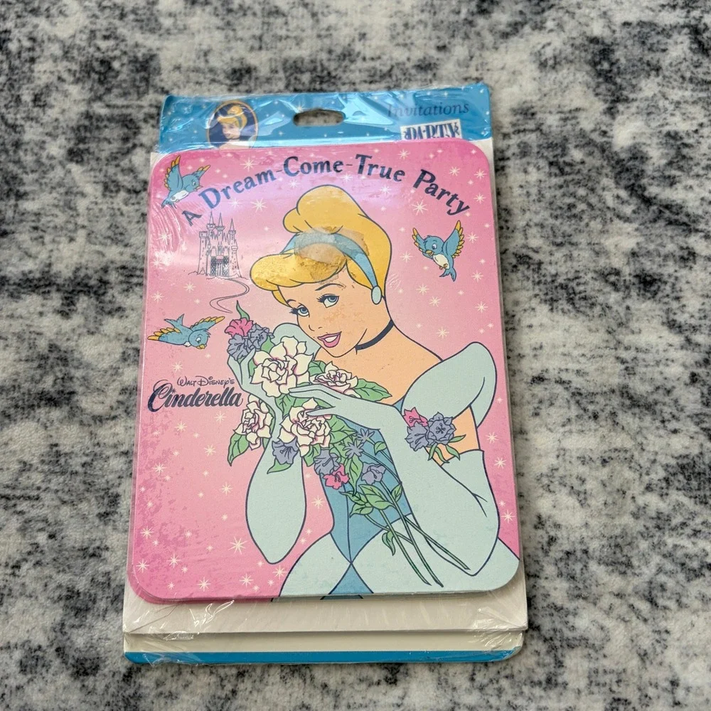 Disney Cinderella Vintage Party Supplies Lot Tablecloth Candle Invitations Blue